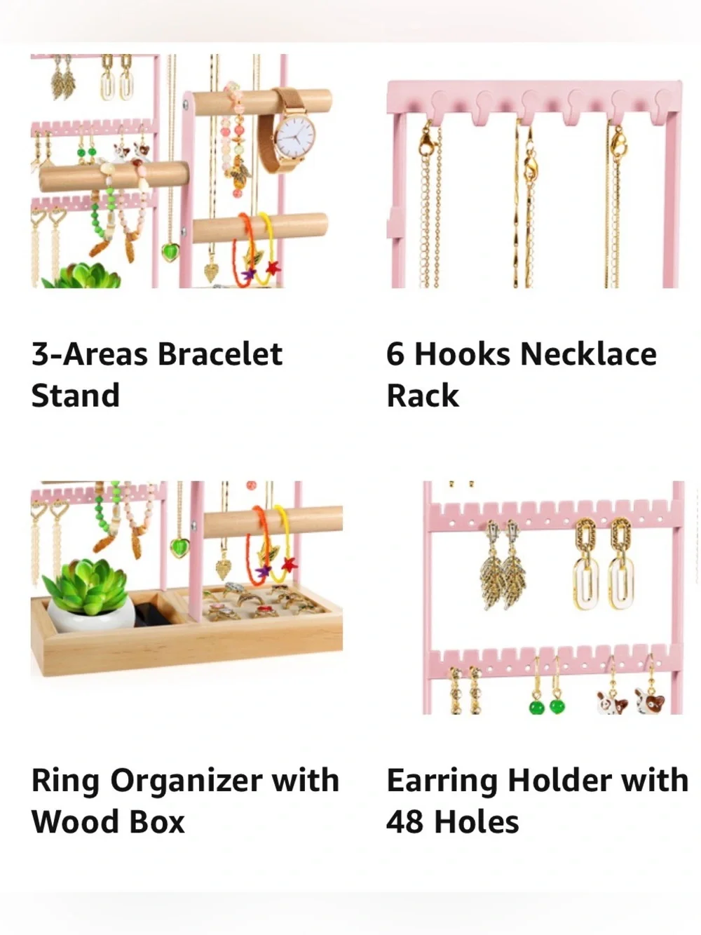 Pink Jewelry Organizer Stand with Ring Holder & Earring Display EUC